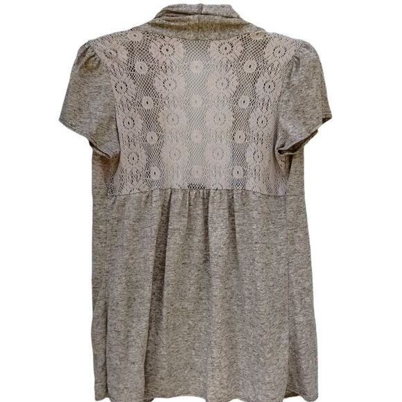 Wet Seal Open Front Cardigan Short Sleeves Back Lace Panel Size XS Tan - Picture 2 of 8